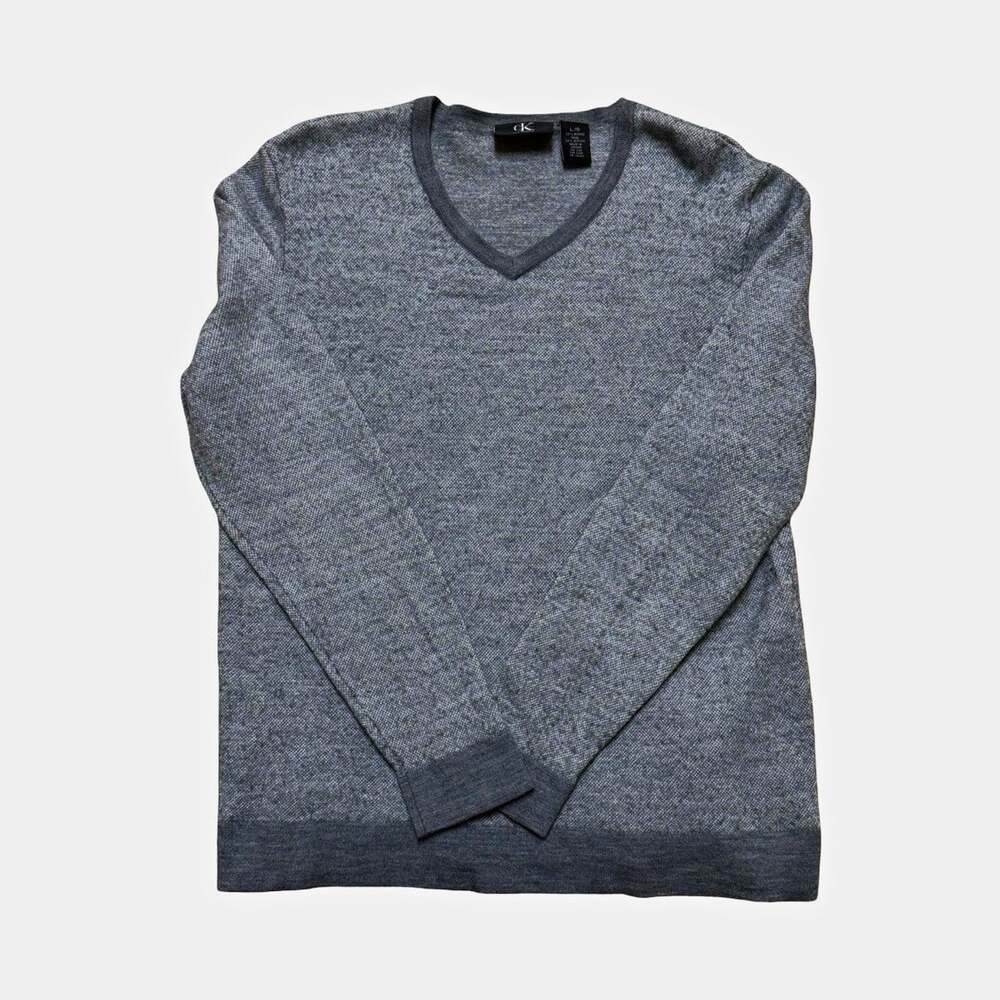 Calvin Klein Knit Merino Wool Acrylic V-Neck Pullover Sweater Men’s L Gray